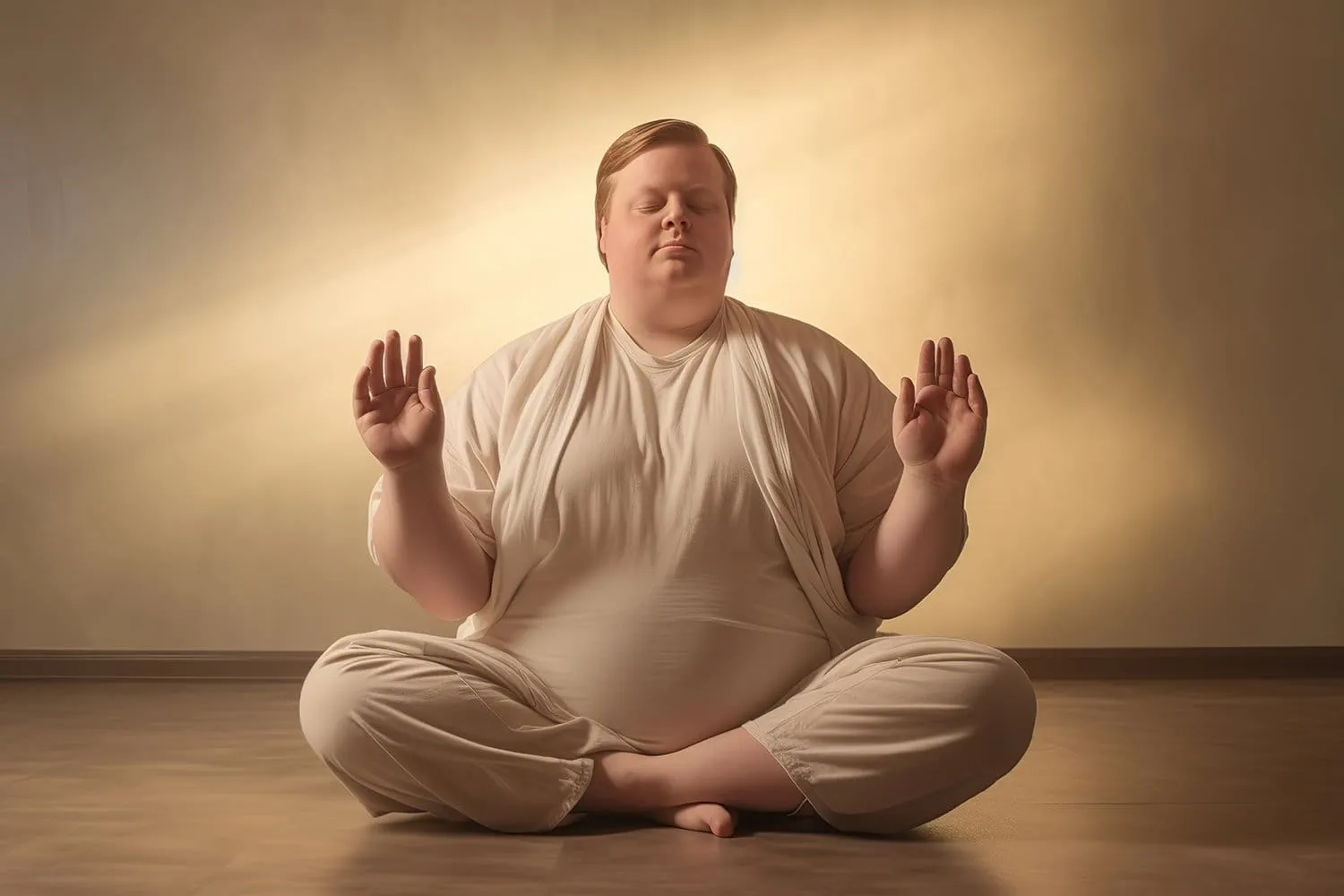 A person meditating with a calm and peaceful background