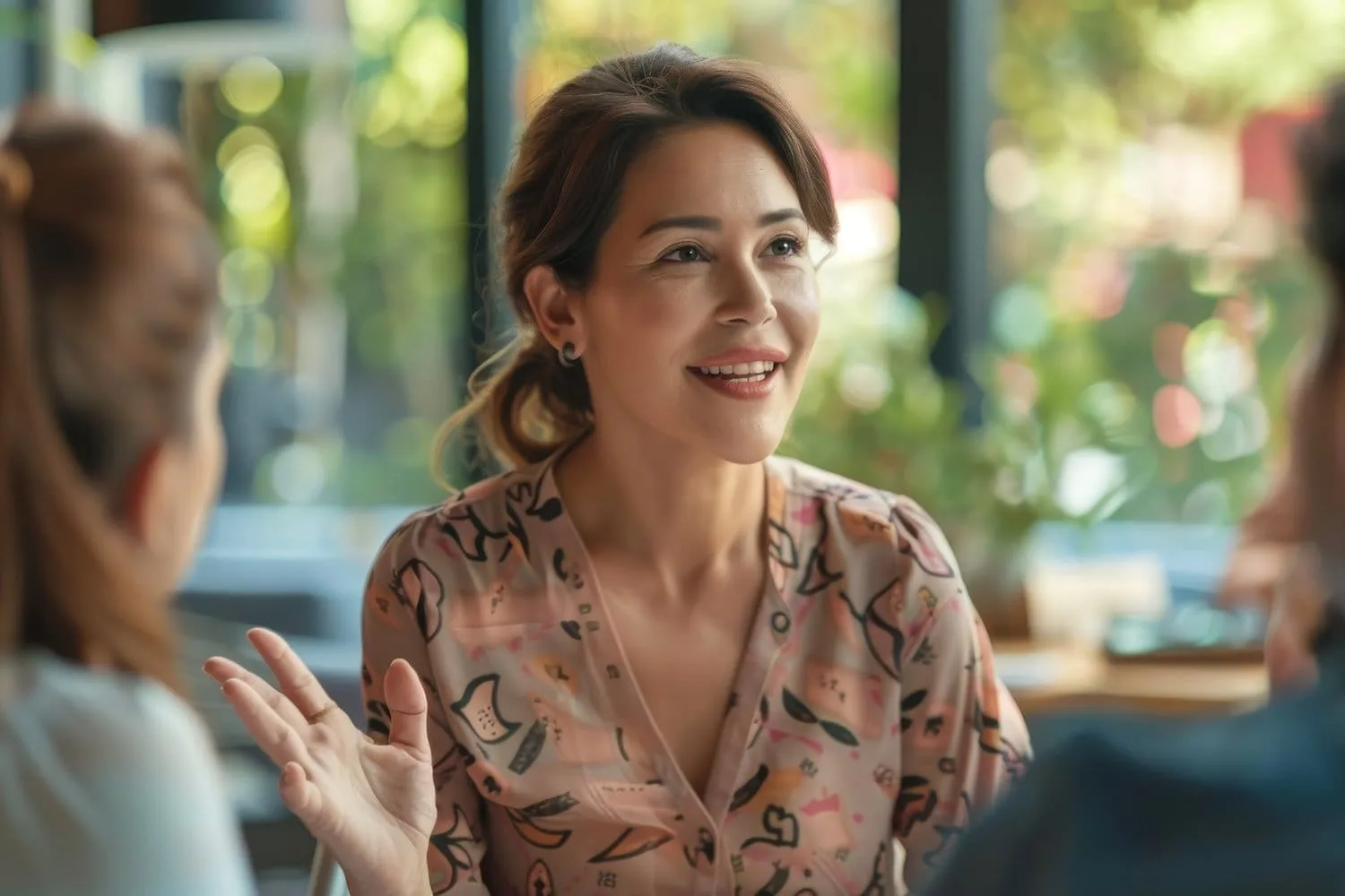 A person sitting in a therapy session with a calm and peaceful expression symbolizing trust and openness