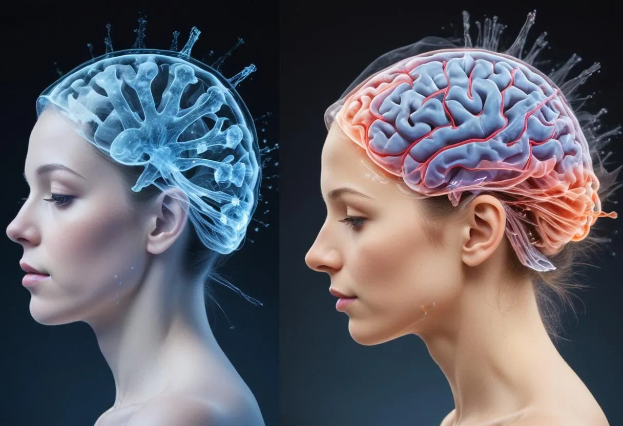 A before and after illustration of an ice skaters brain activity