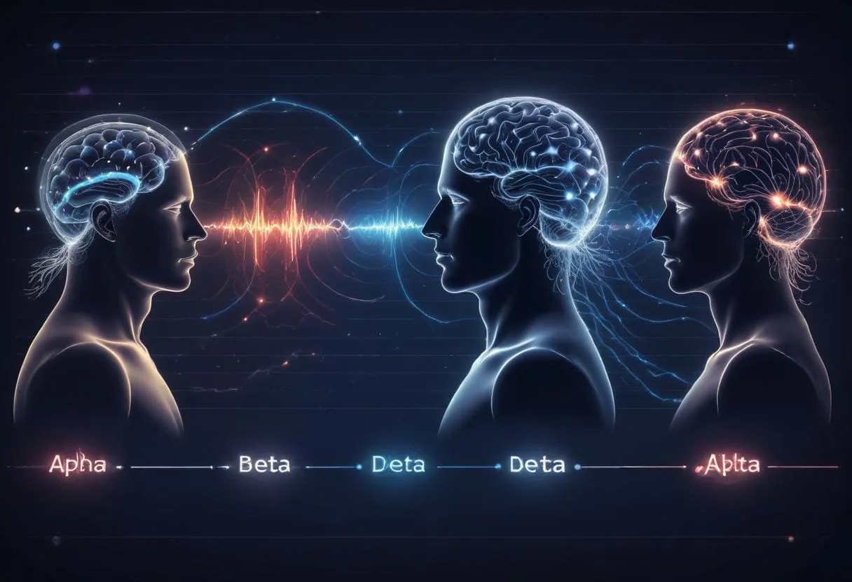 A diagram showing the different states of consciousness including beta alpha theta and delta waves