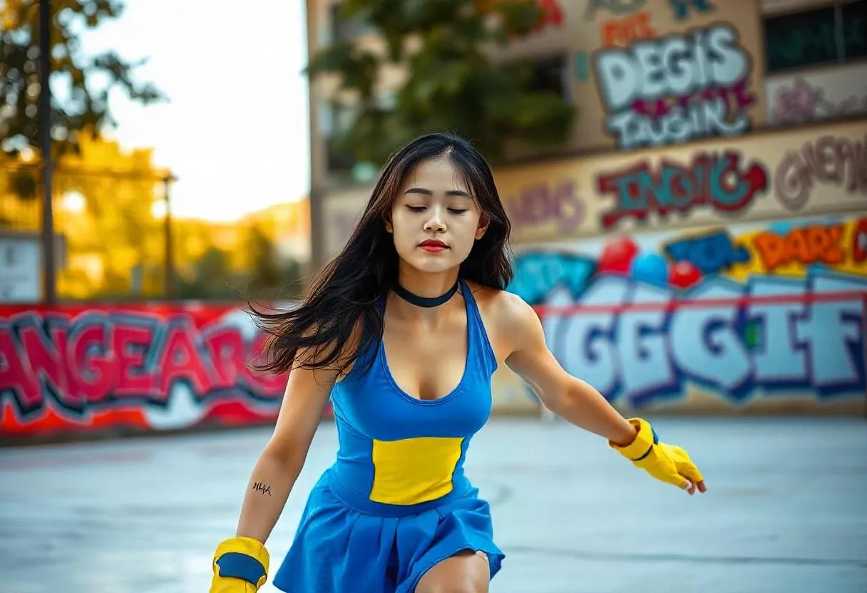 A roller skater in a hypnotic state with a peaceful