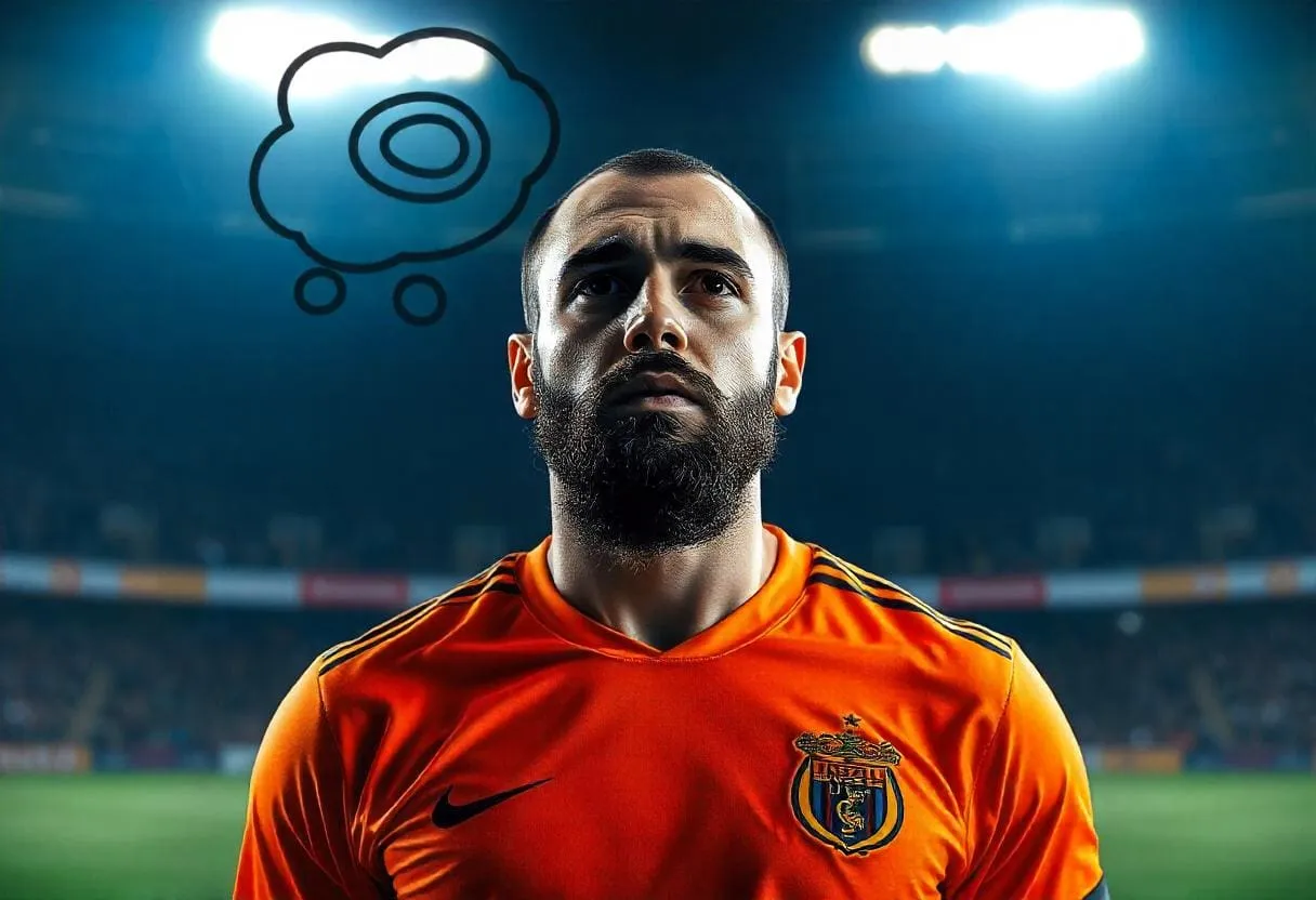 A soccer player in a hypnotic trance with a thought bubble showing a positive affirmation