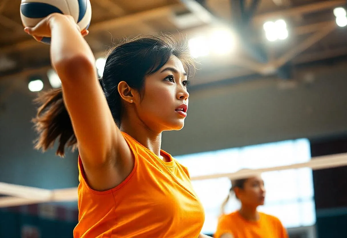 Volleyball players engaging intensely on the court
