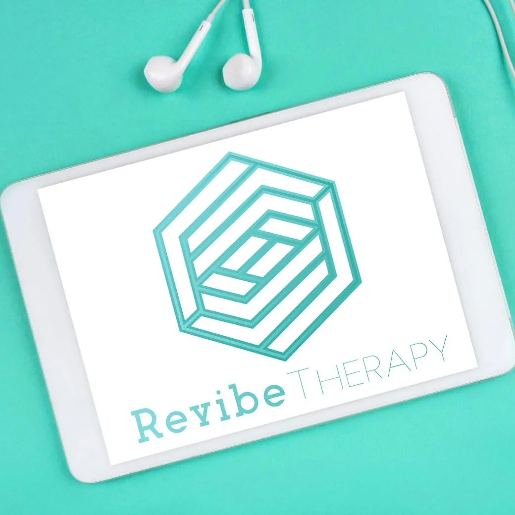revibe therapy logo on tablet for those looking for an online therapist, online therapy or online hypnosis